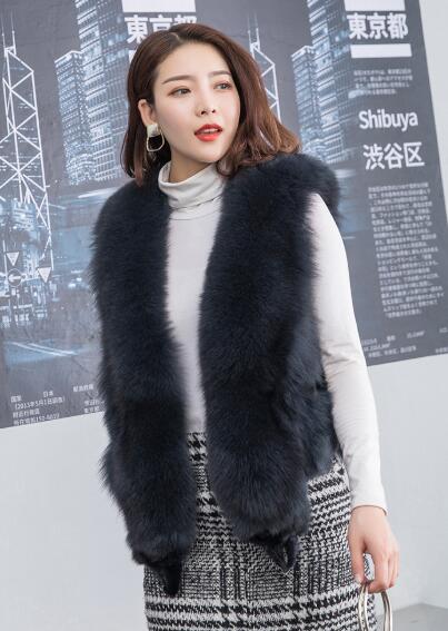 Luxury Winter Super Real Fox Fur Vests Fashion Women Overcoat - Gray 01