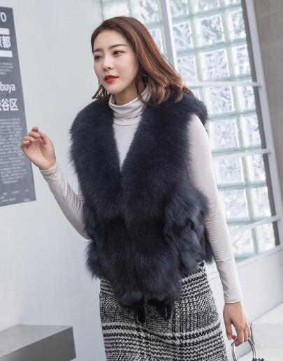 Luxury Winter Super Real Fox Fur Vests Fashion Women Overcoat - Gray 01