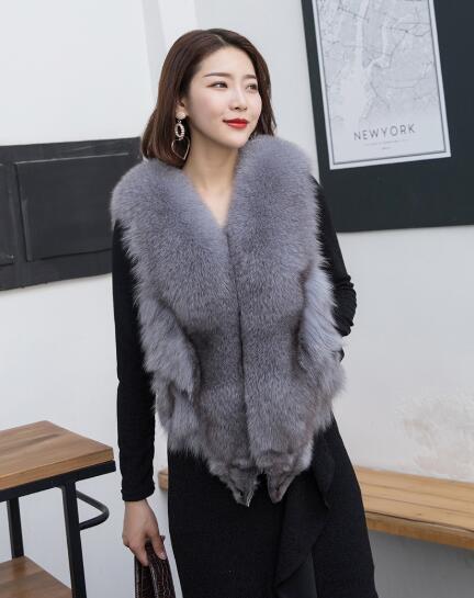 Luxury Winter Super Real Fox Fur Vests Fashion Women Overcoat - Gray