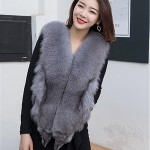 Luxury Winter Super Real Fox Fur Vests Fashion Women Overcoat - Gray