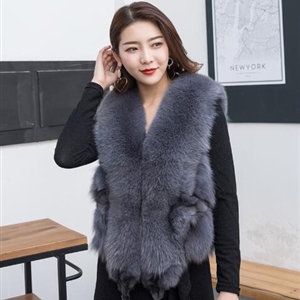 Luxury Winter Super Real Fox Fur Vests Fashion Women Overcoat - Grey