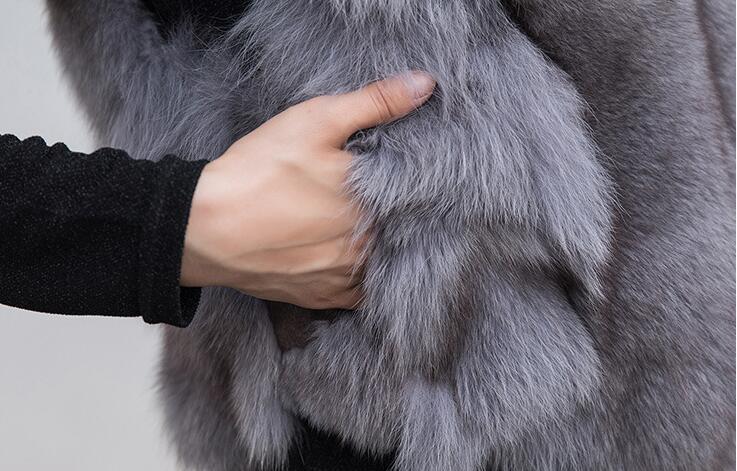 Luxury Winter Super Real Fox Fur Vests Fashion Women Overcoat - Black
