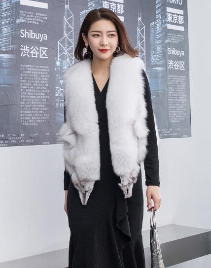 Luxury Winter Super Real Fox Fur Vests Fashion Women Overcoat - White