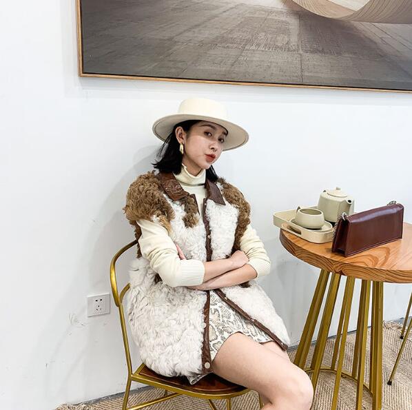 Luxury Winter Super Real Lamb Fur Vest Women Overcoat - White