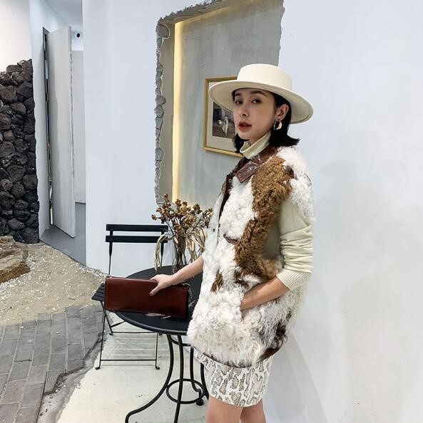 Luxury Winter Super Real Lamb Fur Vest Women Overcoat - White