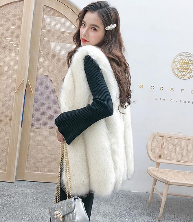 Mink Genuine Real Fox Fur Vest Fashion Women Medium-long With Belt Fur Waistcoat - White