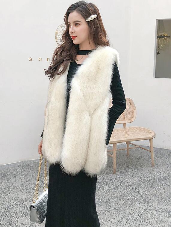 Mink Genuine Real Fox Fur Vest Fashion Women Medium-long With Belt Fur Waistcoat - White