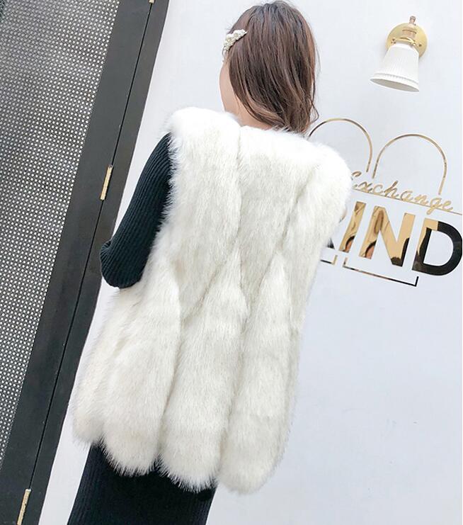 Mink Genuine Real Fox Fur Vest Fashion Women Medium-long With Belt Fur Waistcoat - White