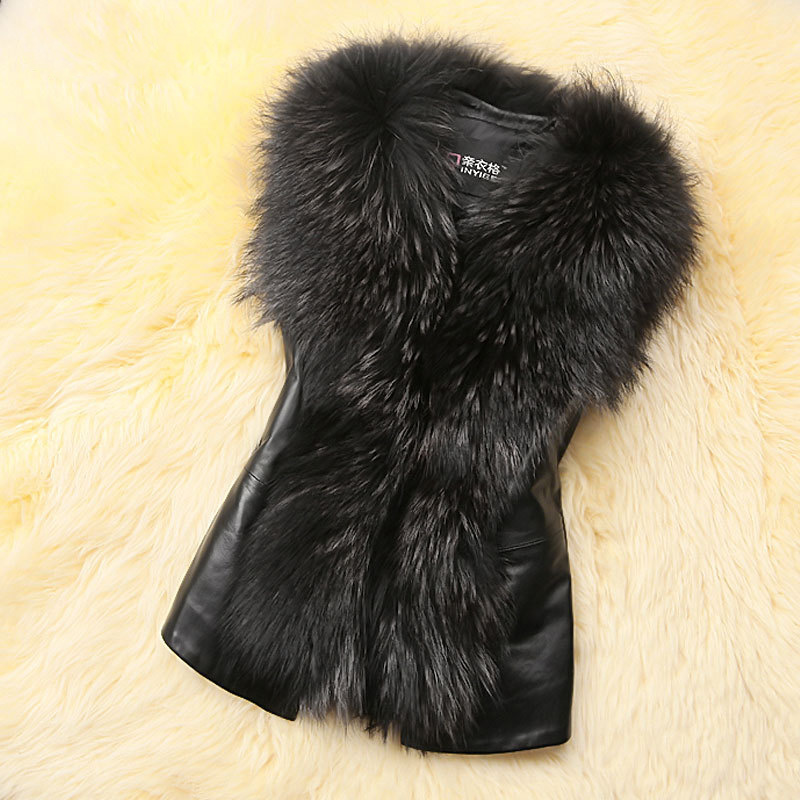Nice Elegant Faux Raccoon Fur Vest Fashion Women Overcoat - Black