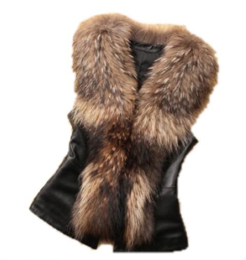 Nice Elegant Faux Raccoon Fur Vest Fashion Women Overcoat - Brown