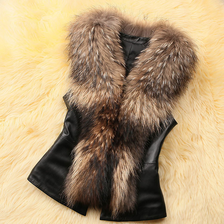 Nice Elegant Faux Raccoon Fur Vest Fashion Women Overcoat - Brown