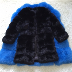 Nine Points Sleeve Warm Faux Fox Fur Overcoat Fashion Women Coat - Black