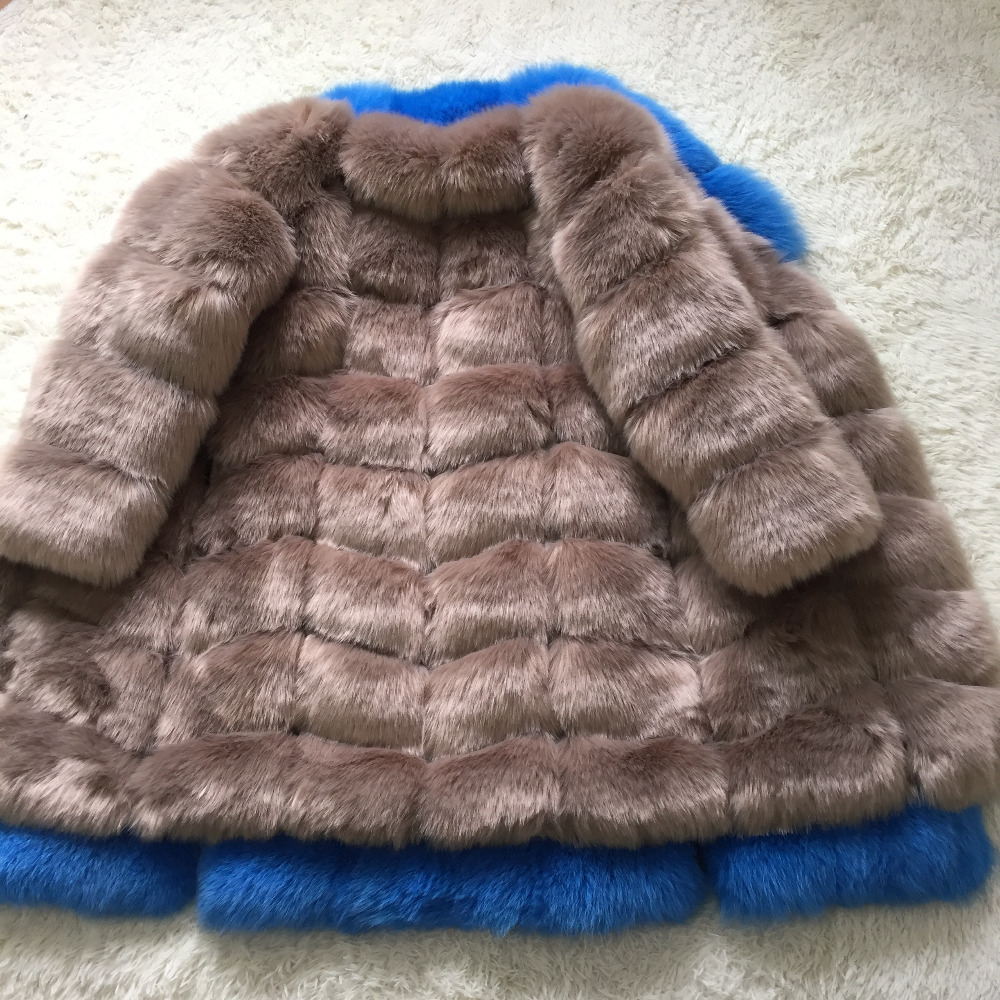 Nine Points Sleeve Warm Faux Fox Fur Overcoat Fashion Women Coat - Camel