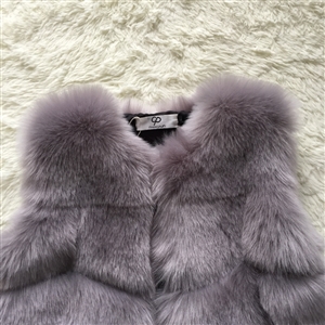 Nine Points Sleeve Warm Faux Fox Fur Overcoat Fashion Women Coat - Grey