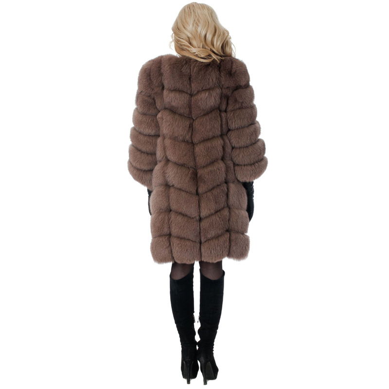 Nine Points Sleeve Warm Faux Fox Fur Overcoat Fashion Women Coat - Black