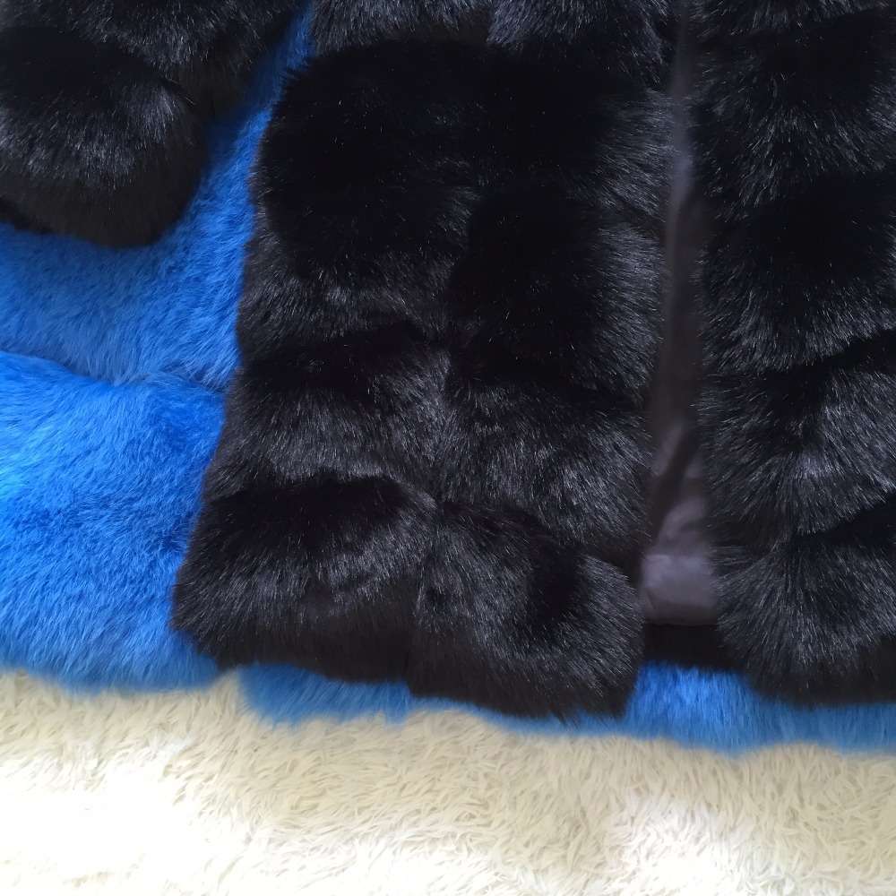 Nine Points Sleeve Warm Faux Fox Fur Overcoat Fashion Women Coat - Black