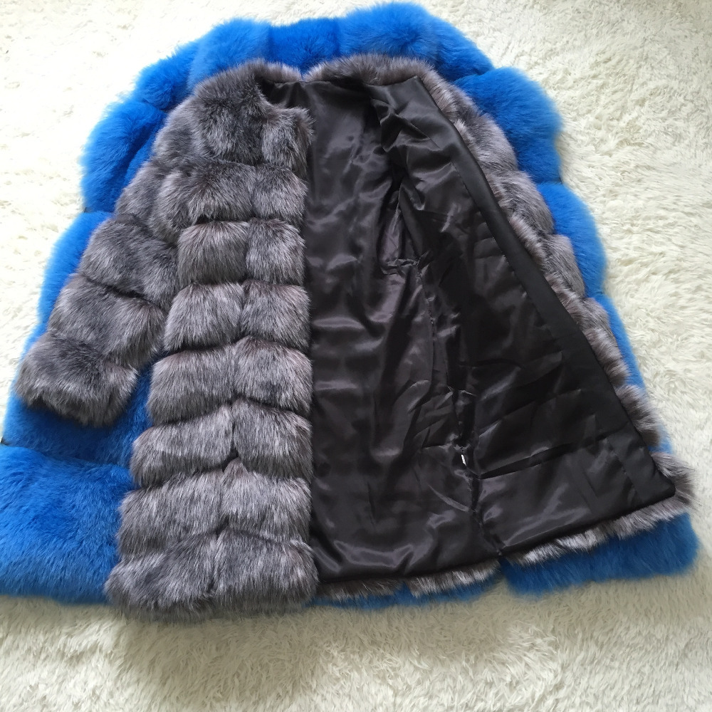 Nine Points Sleeve Warm Faux Fox Fur Overcoat Fashion Women Coat - Silvery