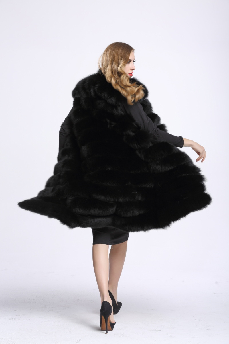Overcoat Genuine Real Fox Fur Vest Fashion Women Medium-long With Belt Fur Waistcoat - Black