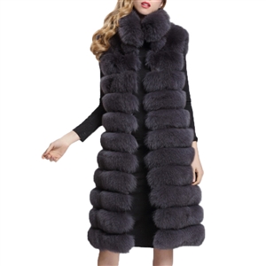 Overcoat Genuine Real Fox Fur Vest Fashion Women Medium-long With Belt Fur Waistcoat - Grey