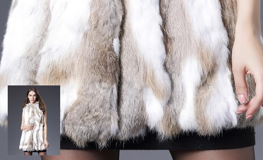 Overcoat Genuine Real Rabbit Fur Vest Fashion Women Medium-long With Belt Fur Waistcoat - Grey