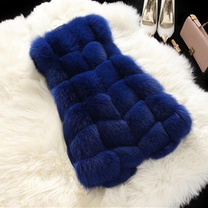 Popular Cute Elegant Faux Fox Fur Vest Fashion Women Overcoat - Blue