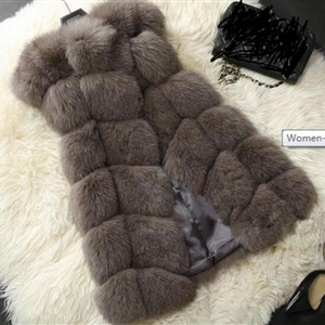 Popular Cute Elegant Faux Fox Fur Vest Fashion Women Overcoat - Coffee