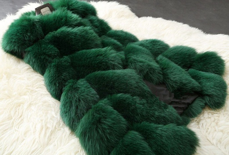 Popular Cute Elegant Faux Fox Fur Vest Fashion Women Overcoat - Green