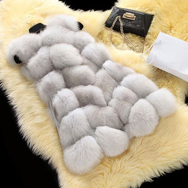 Popular Cute Elegant Faux Fox Fur Vest Fashion Women Overcoat - Grey 01