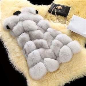 Popular Cute Elegant Faux Fox Fur Vest Fashion Women Overcoat - Grey 01