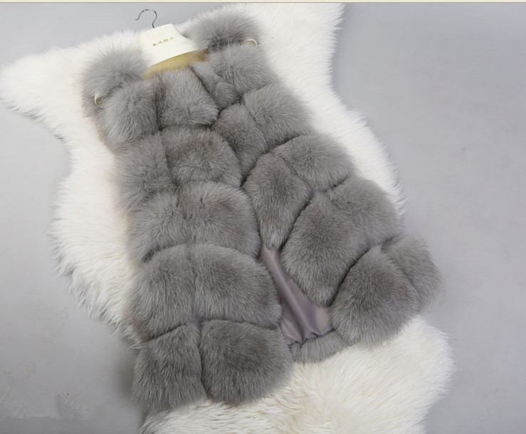 Popular Cute Elegant Faux Fox Fur Vest Fashion Women Overcoat - Grey 02