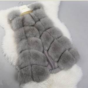 Popular Cute Elegant Faux Fox Fur Vest Fashion Women Overcoat - Grey 02