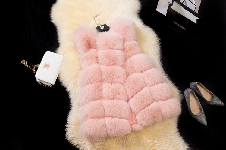 Popular Cute Elegant Faux Fox Fur Vest Fashion Women Overcoat - Pink
