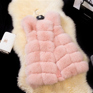 Popular Cute Elegant Faux Fox Fur Vest Fashion Women Overcoat - Pink