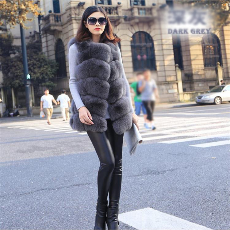 Popular Cute Elegant Faux Fox Fur Vest Fashion Women Overcoat - Black