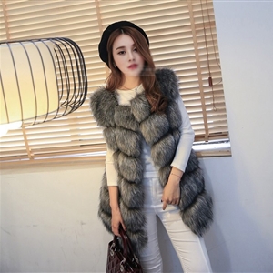 Popular Cute Elegant Faux Fox Fur Vest Fashion Women Overcoat - Silvery