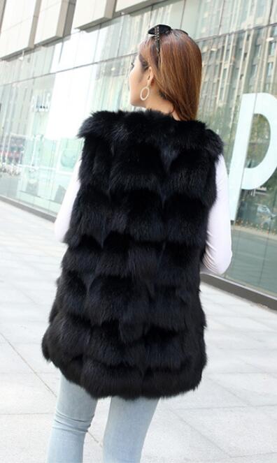 Popular Winter Furry Real Fox Fur Vest Fashion Women Waistcoat - Black