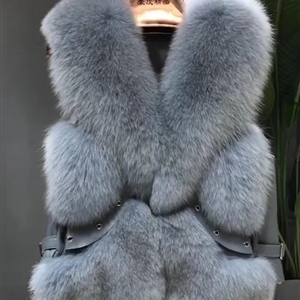 Popular Winter Short Furry Real Fox Fur Vest Fashion Women Waistcoat - Blue