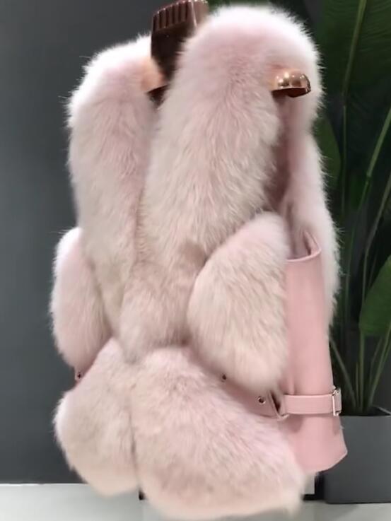 Popular Winter Short Furry Real Fox Fur Vest Fashion Women Waistcoat - Pink