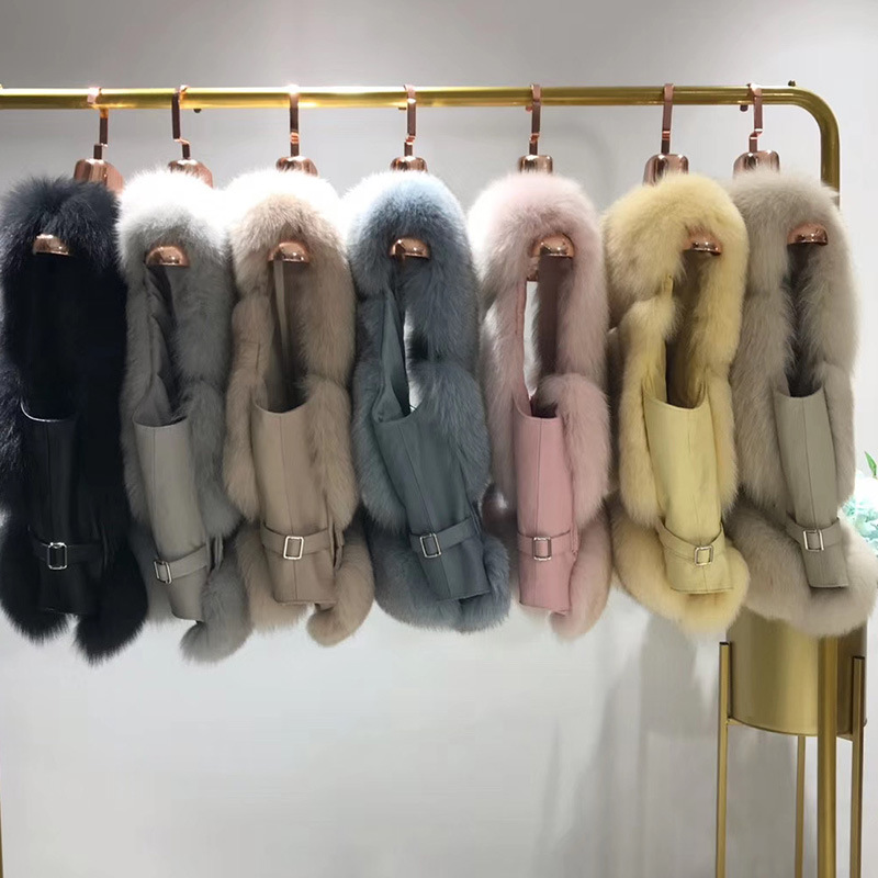 Popular Winter Short Furry Real Fox Fur Vest Fashion Women Waistcoat - Blue