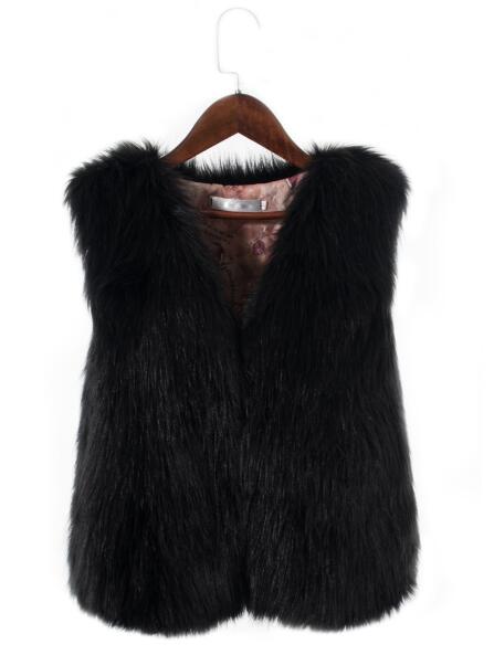 Pretty Cute Elegant Faux Fox Fur Vest Fashion Women Overcoat - Black