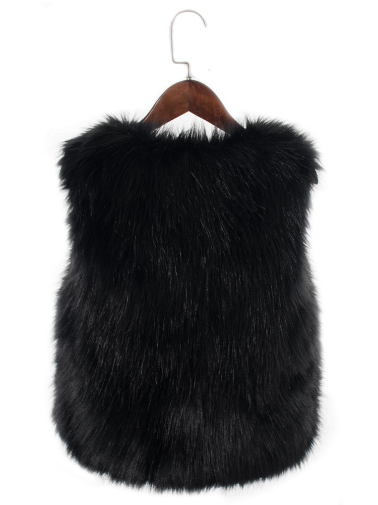 Pretty Cute Elegant Faux Fox Fur Vest Fashion Women Overcoat - Black