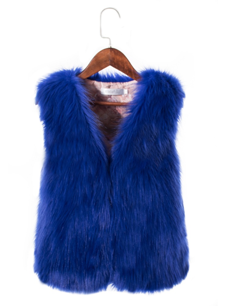 Pretty Cute Elegant Faux Fox Fur Vest Fashion Women Overcoat - Blue 01