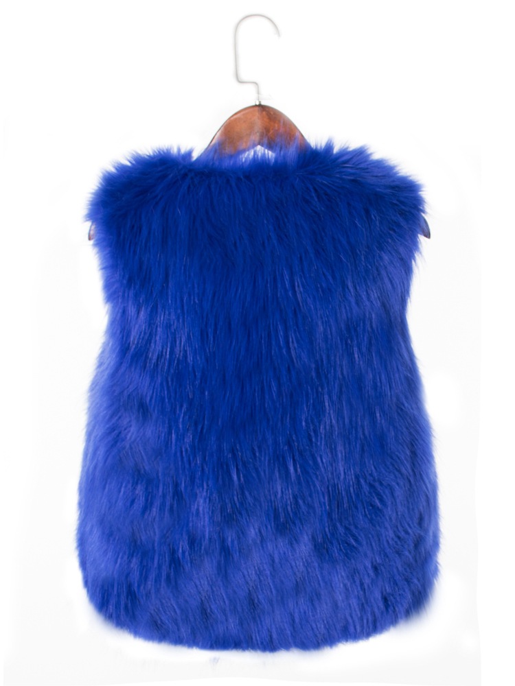 Pretty Cute Elegant Faux Fox Fur Vest Fashion Women Overcoat - Blue 01