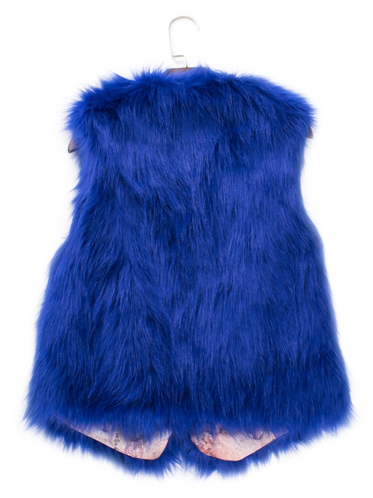 Pretty Cute Elegant Faux Fox Fur Vest Fashion Women Overcoat - Blue 01