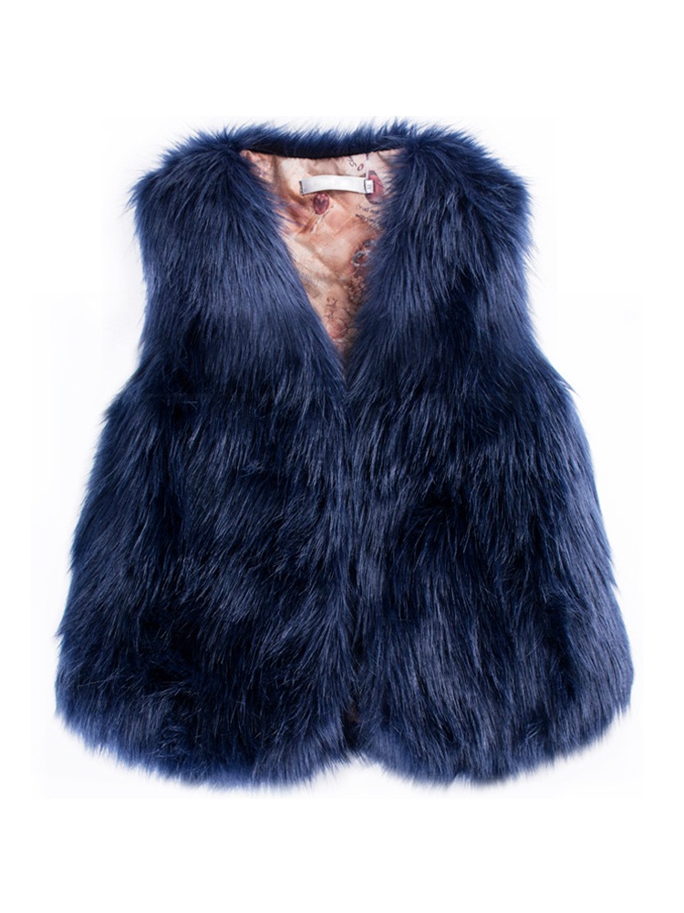 Pretty Cute Elegant Faux Fox Fur Vest Fashion Women Overcoat - Blue 02
