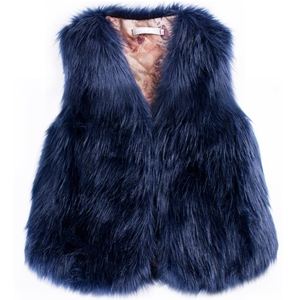 Pretty Cute Elegant Faux Fox Fur Vest Fashion Women Overcoat - Blue 02