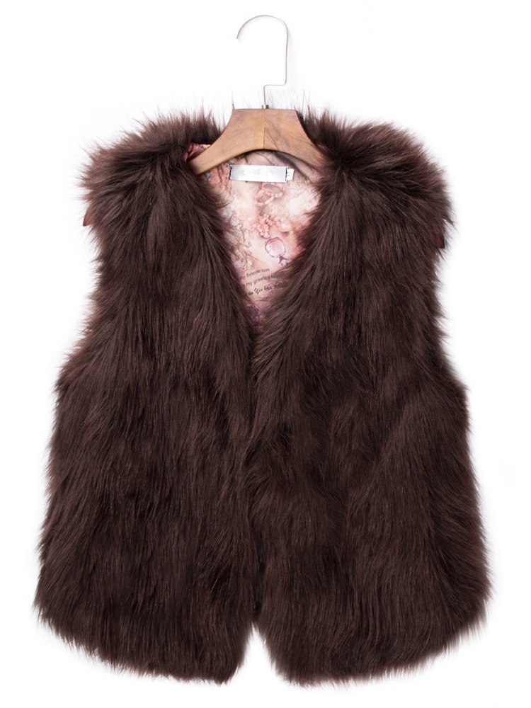 Pretty Cute Elegant Faux Fox Fur Vest Fashion Women Overcoat - Brown