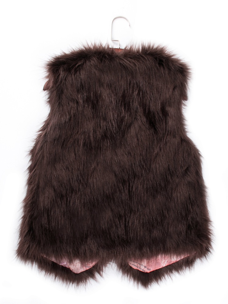 Pretty Cute Elegant Faux Fox Fur Vest Fashion Women Overcoat - Brown