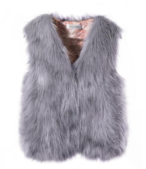 Pretty Cute Elegant Faux Fox Fur Vest Fashion Women Overcoat - Grey