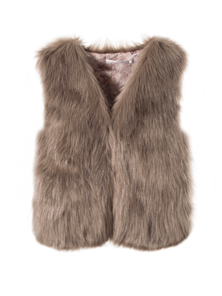 Pretty Cute Elegant Faux Fox Fur Vest Fashion Women Overcoat - Khaki